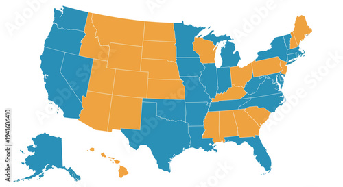USA Geographic Map Showing State Data