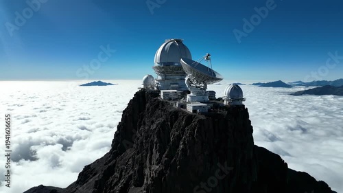Above the clouds exploring high altitude observatory on mountain peak with radar telescope research facilities