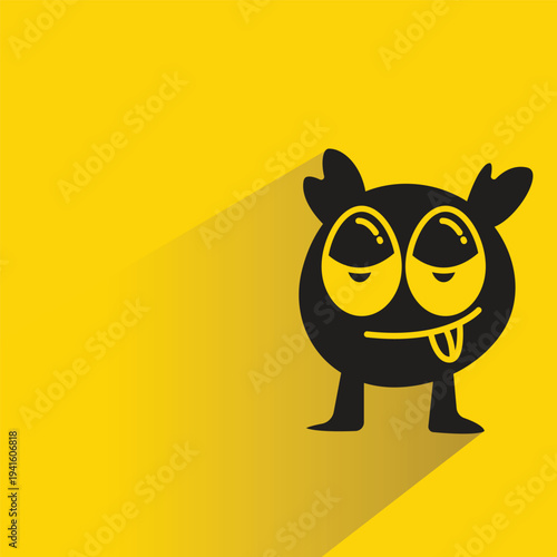 funny monster character with shadow on yellow background