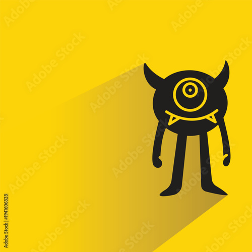 funny monster character with shadow on yellow background