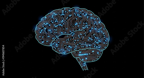 Futuristic Digital Brain Illustration with Circuitry.