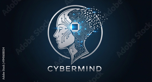 Futuristic Cybermind Illustration with Digital Elements.