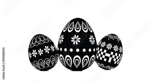 Beautiful black and white easter eggs with unique floral patterns and designs vector illustration