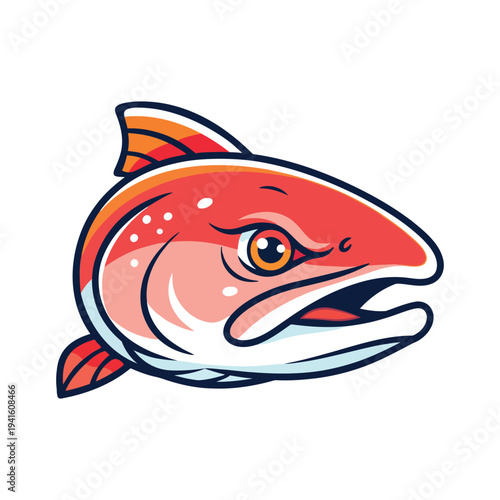 Angry salmon fish head vector mascot logo design isolated on white background.