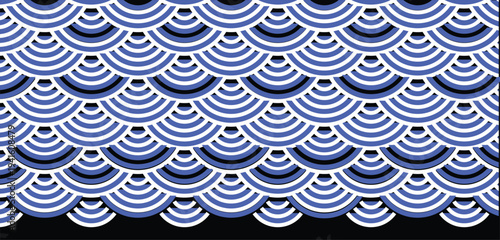 japanesse scales pattern ornament blue color on black backgound.eps