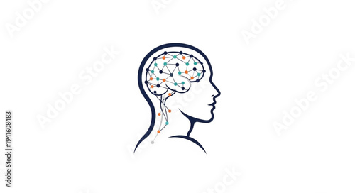 Side Profile of Human Brain Illustration.