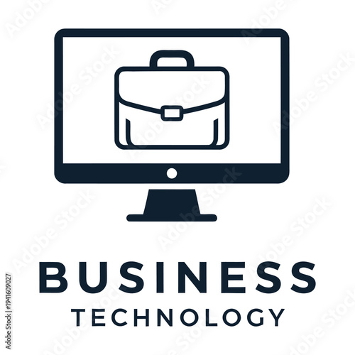 Business technology computer screen with briefcase icon on monitor display icon