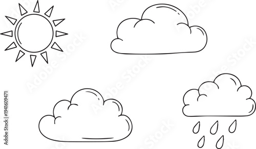 Set of 4 weather icons vector, sun and clouds