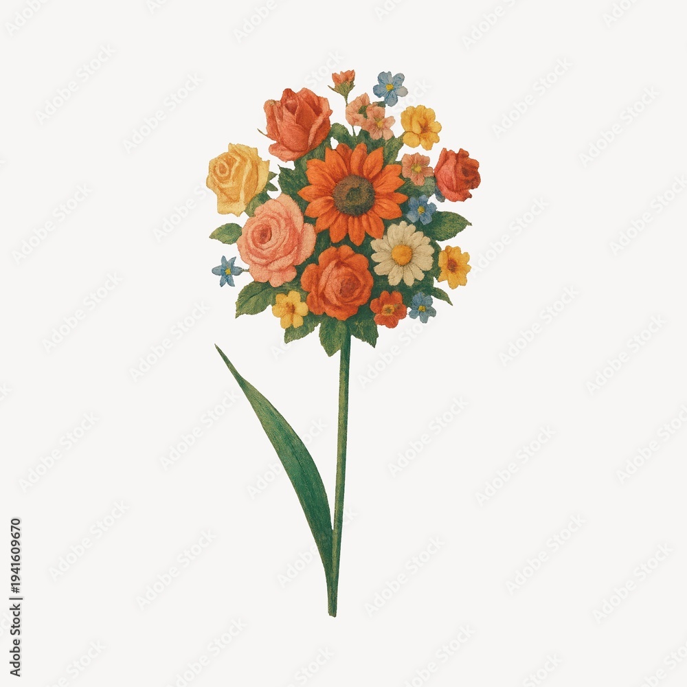 Fototapeta premium Vibrant floral bouquet illustration.