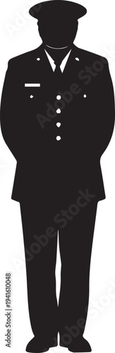 Military officer silhouette illustration in formal uniform for official vector line art work