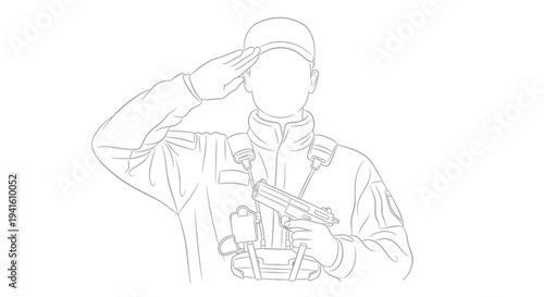 Soldier Saluting with Pistol, Military Service, Law Enforcement, Security Forces