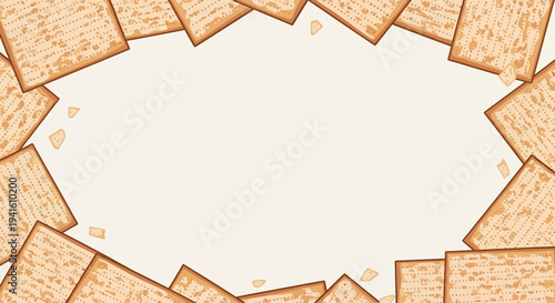 Elegant Passover Background with Matzah Bread Frame Flat Vector Design