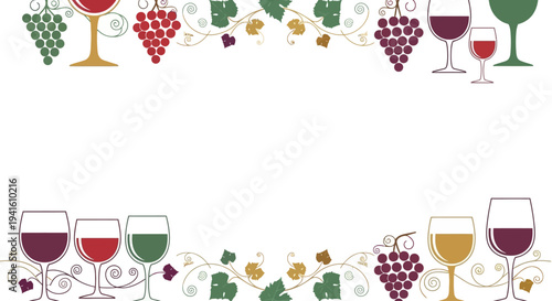 Passover Wine and Grapes Decorative Background Flat Vector Illustration