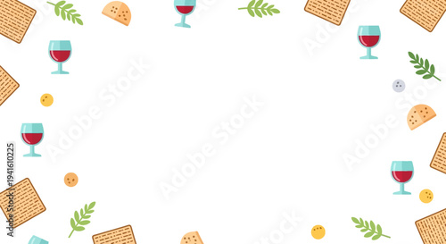 Minimal Passover Symbol Background with Matzah and Wine Icons