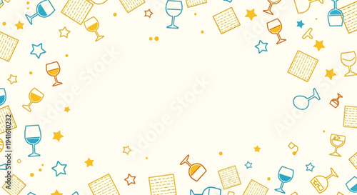 Passover Festive Background with Matzah and Wine Confetti Vector