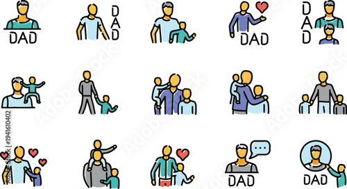 Father and child icon set: love, family, and bonding