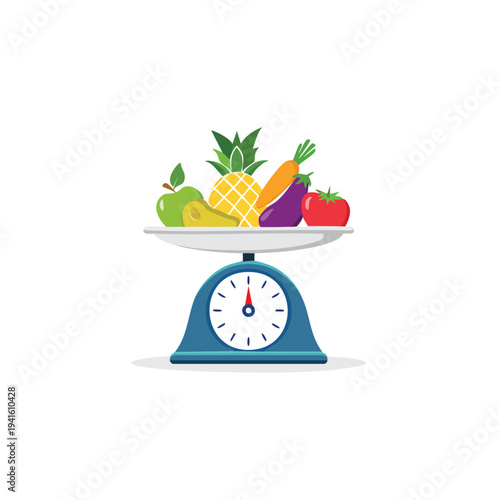 vector Assorted Fruits on Kitchen Scale Weighing