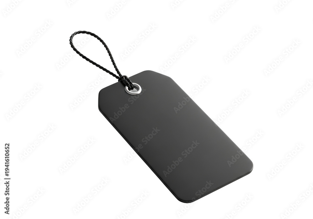 Fototapeta premium Blank black tag with string isolated on transparent background