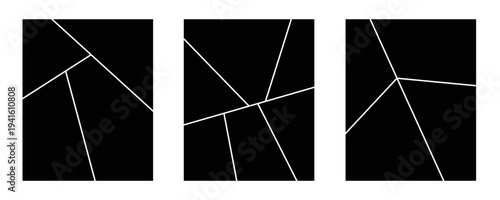 Image collage layout template set. Black mosaic mood board grid collection. Vector 6-7 picture slot composition arrangement. Photo album or memory wall idea for banner, poster, mockup, flyer, brochure