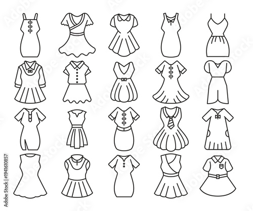 fashion dress icons set line vector illustration