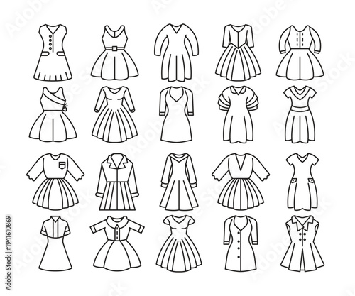 fashion dress icons set line vector illustration