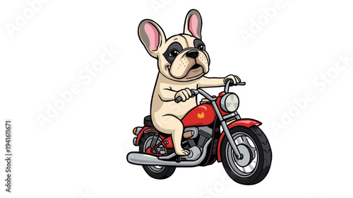 French Bulldog Riding a Red Motorcycle with Chrome Details on a Transparent Background