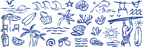 Beach vacation icons and symbols