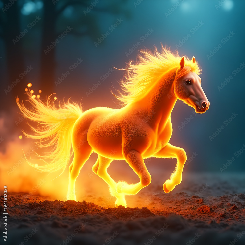 Fototapeta premium Horse on Fire with Flaming Mane Dramatic. Generative ai.