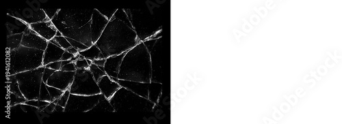 Realistic cracked glass texture overlay featuring fine fracture lines on a black background. Ideal for high-quality damage effects and cracked screen mockups.