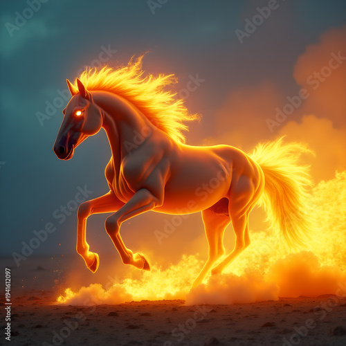Horse on Fire with Flaming Mane Dramatic. Generative ai.