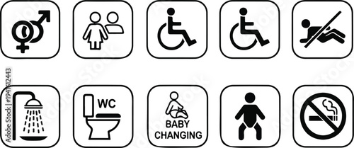 Restroom and toilet symbols for accessibility and hygiene 2026 Art & Illustration