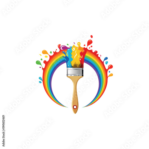 vector Paintbrush Creating Rainbow Artistic Expression