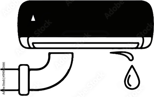 A black and white line drawing of an air conditioner unit with a pipe