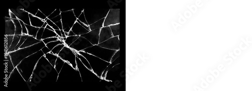 Realistic shattered glass fragment overlay with large fractures on a black background. High-quality asset for creating dramatic broken screen or window visuals.