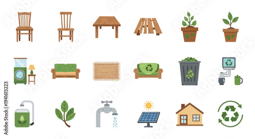 Collection of Eco-Friendly and Sustainable Living Icons.