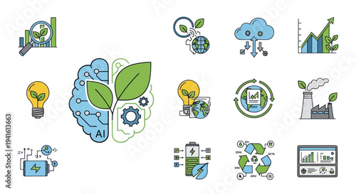Illustrative Icons for AI Green Technology and Sustainability Concepts.