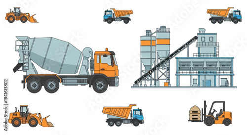 Construction vehicles and industrial plant equipment collection.