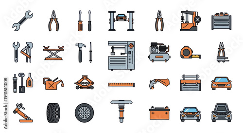Diverse Collection of Automotive Repair and Maintenance Tools and Equipment.