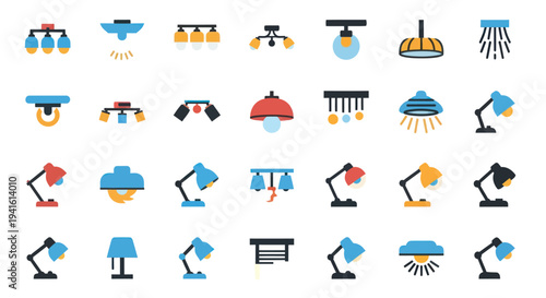 Collection of Various Lighting Fixtures: Chandeliers Ceiling Lights and Desk Lamps.