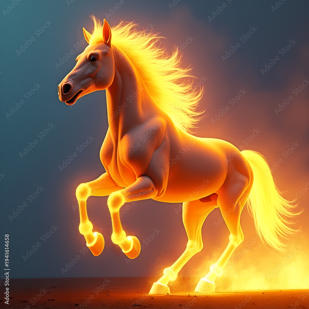 Fototapeta premium Horse on Fire with Flaming Mane Dramatic. Generative ai.