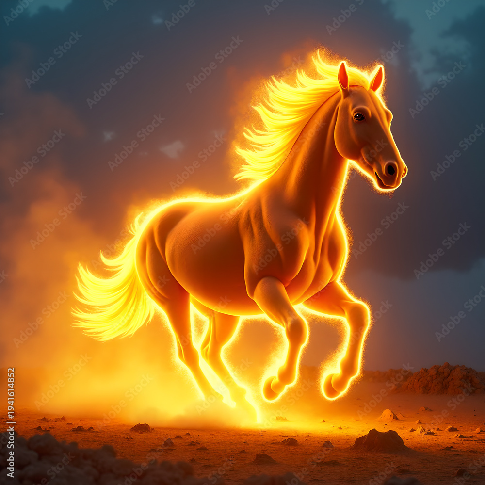 Fototapeta premium Horse on Fire with Flaming Mane Dramatic. Generative ai.