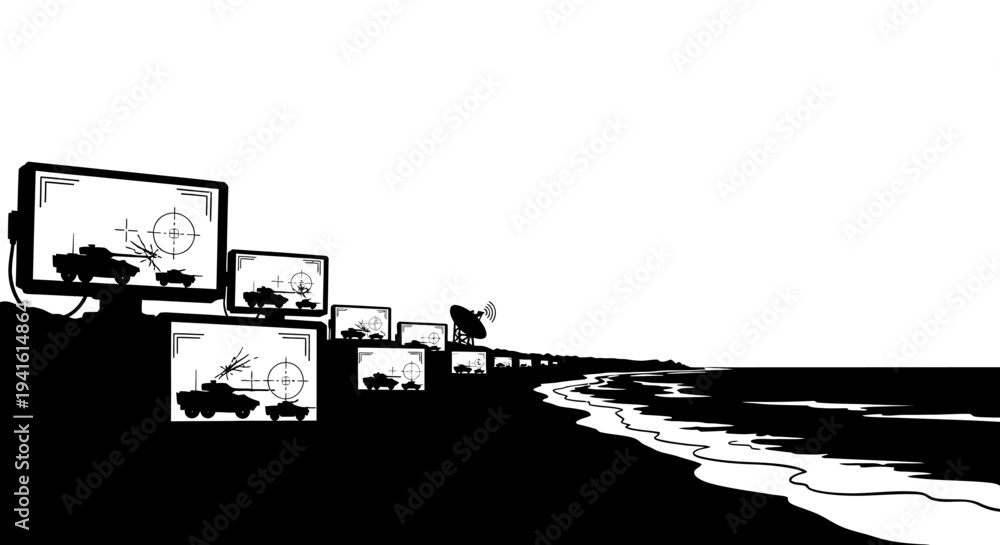 Obraz premium Surveillance Technology and Military Operations on the Coastline