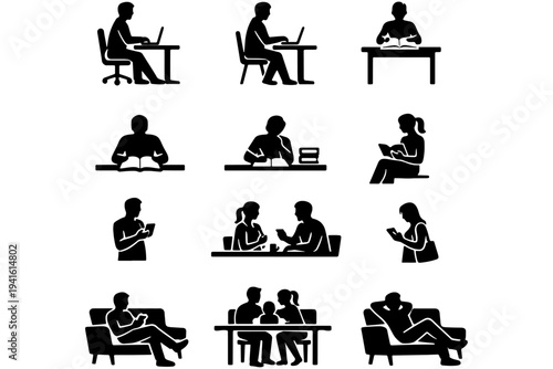 People Working on Laptop at Desk Remote Work Silhouette Scenes