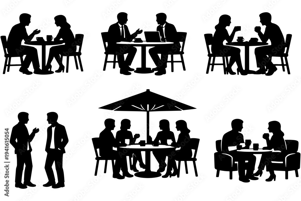 Fototapeta premium Silhouette People Talking, Dating and Socializing in Cafe Scenes