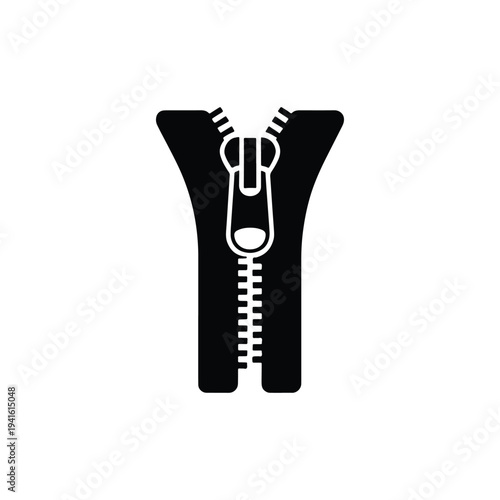 Metal zipper puller silhouette icon for garment industry and fashion design