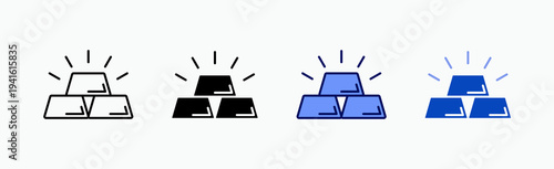 Gold Bar Icon Sheet Multiple Style Collection Isolated Vector