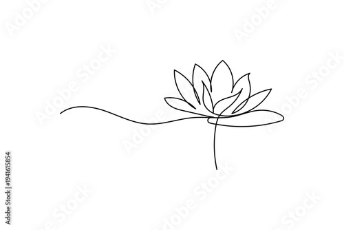 Lotus flower continuous one line drawing with horizontal wave