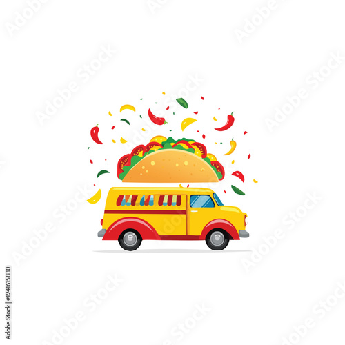 vector Taco on top of yellow food truck