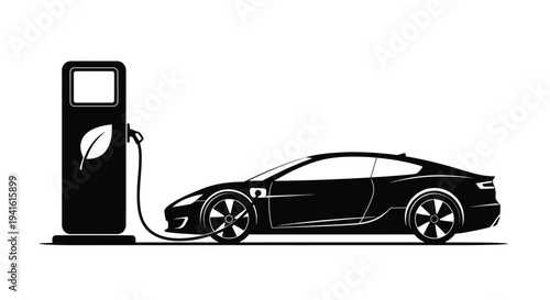 Electric car charging at station eco concept