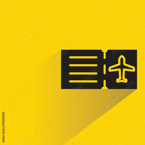 airline ticket and boarding pass icon with shadow on yellow background